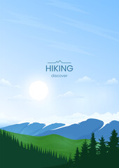 Wall Mural - sunny day in the mountains. the tops of mountain ranges covered with snow. green valley and dense fo