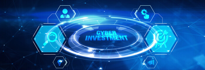 Cyber Investment with hologram businessman concept.  3d illustration