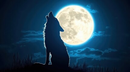  Wolf Howling at the Full Moon Night Sky Silhouette