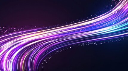 Canvas Print - Abstract Purple Neon Light Trails with Glowing Particles Background