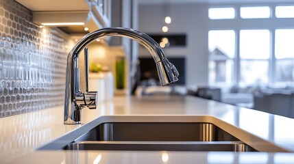 Sticker - Modern Kitchen Sink with Chrome Faucet