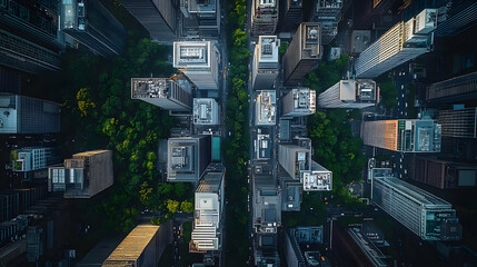 Wall Mural - An aerial view of a city with a large green park in the center.