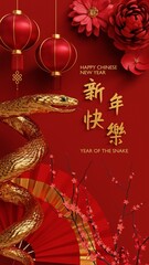 Wall Mural - 2025 year of the snake chinese new year 3d render illustration.