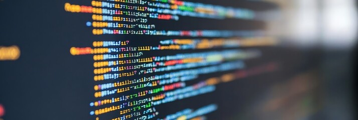 Wall Mural - blurred software code displayed on a computer monitor cybersecurity and programming concept