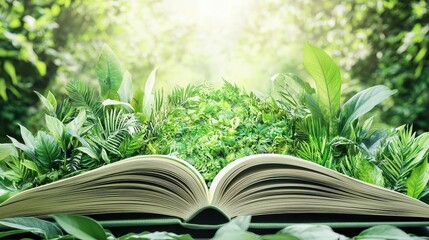 Open Book with Lush Greenery and Sunlight