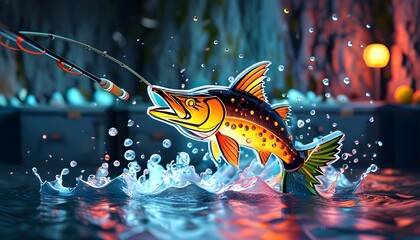 modern abstract design of a fishing logo icon featuring stylized fish and water elements