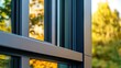 © Suphawan - A close-up of a black aluminum window frame with double-glazed glass, showing the sharp, precise lines of modern architecture.