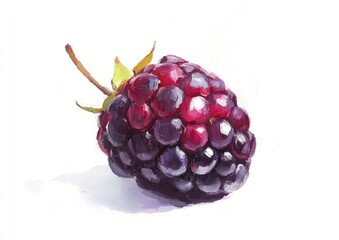 Wall Mural - Isolated oil painting of a blackberry on a white background featuring a full depth of field with a precise clipping path