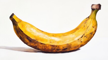 Wall Mural - Isolated oil painting of a banana on a white background with a clipping path