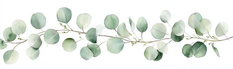 Watercolor leaves set. Hand painting floral illustration. Green leaves, plants, foliage, branches isolated on white.