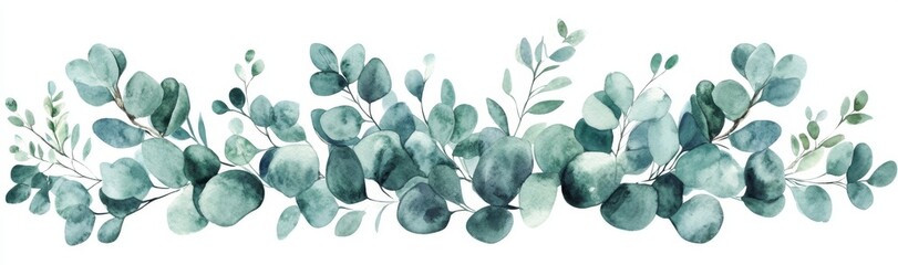 An illustration of green leaves with plants, foliage, and branches isolated on white.