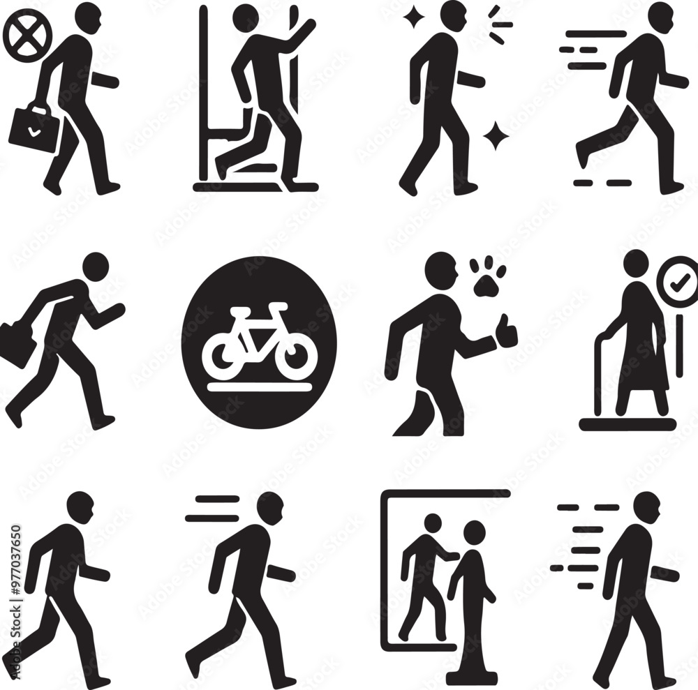 Man stands, walk and run icon set. People symbol. Person standing ...