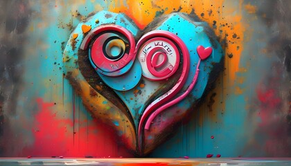 Wall Mural - Edgy Abstract Heart Symbol in Grunge Style Expressing Love and Emotion