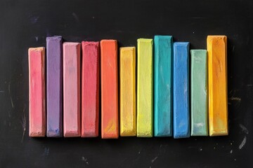 Wall Mural - Colorful chalk bars arranged in a neat row. Each color blends beautifully together creating an eye-catching display. Ideal for art projects or classroom settings. Generative AI