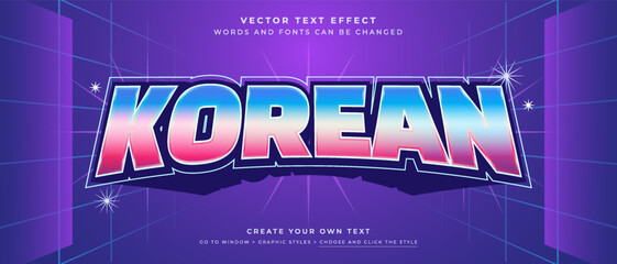 Wall Mural - korean retro text effect on abstract blue background, headline title vector graphic style
