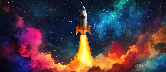 Wall Mural - rocket launching through the cosmos mixed media artwork