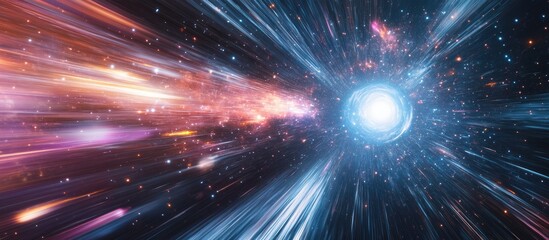 Wall Mural - dynamic zoom blur representing time travel and light speed exploration through the universe featurin