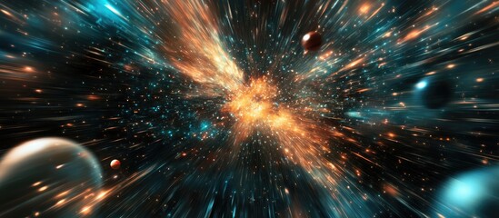 Wall Mural - dynamic zoom blur representing time travel and light speed exploration through the universe featurin