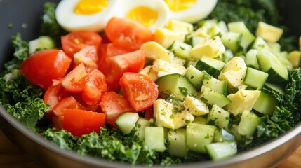 Canvas Print - A bowl of a salad with tomatoes, eggs and cucumbers, AI