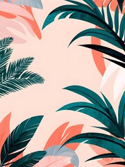 Poster - Tropical Leaves on a Pink Background