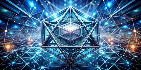 Geometric Prism in a Network of Light, 3D Rendering, futuristic, abstract, technology