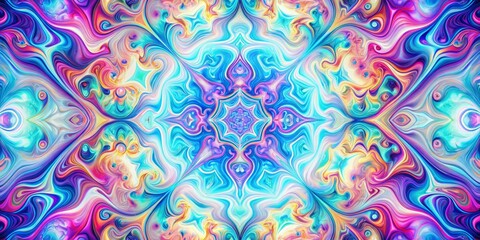 Kaleidoscopic Dance of Color A Symmetrical Abstract Composition, Swirling Blues and Pinks, Digital Art, Abstract Art, Digital Painting