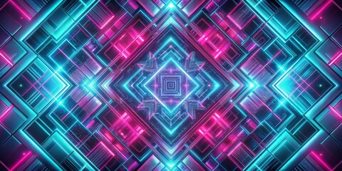 Wall Mural - Neon Glowing Square Abstract, Abstract, Neon, Pattern