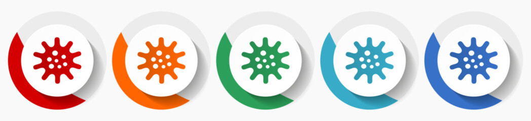 Fototapete - Virus, coronavirus, covid-19, infection vector icon set, flat icons for logo design, webdesign and mobile applications, colorful round buttons