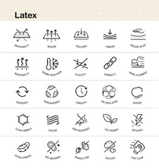 Latex material icon set. The outline icons are well scalable and editable. Contrasting elements are good for different backgrounds. EPS10.	