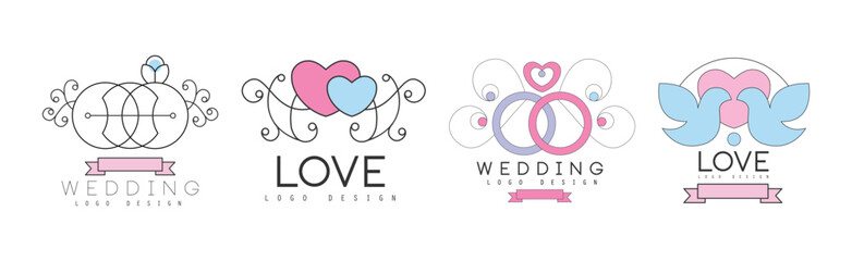 Poster - Happy Wedding Logo Design with Marriage Ceremony Element Vector Set