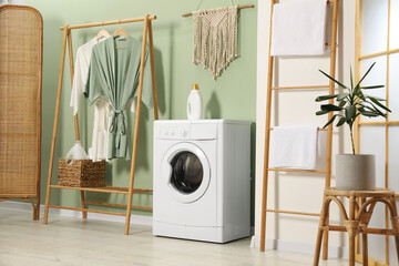 Sticker - Washing machine, towels and detergent in laundry room