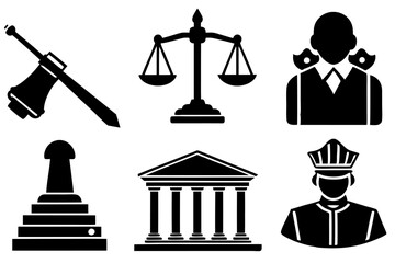 6 different law of court silhouette vector,icon on white background.