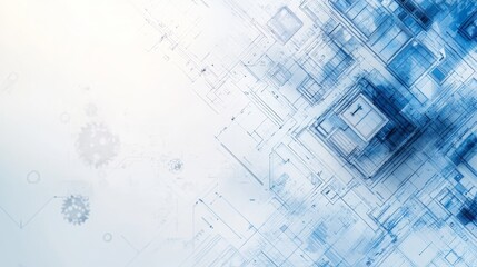A modern banner background for cost estimation software in construction. Features subtle elements like blueprints, buildings, and technical drawings in soft blues, grays, and whites.