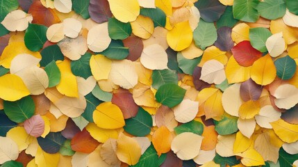 Poster - A close up of a pile of leaves that are all different colors, AI