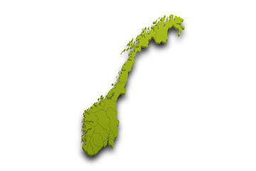 Wall Mural - 3d Map of Norway country with counties, City and color. Norway map, Norge, noreg, No