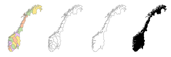 Wall Mural - Norway administrative map, Norway outline and counties, territories, and regional map set - illustration version