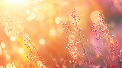 Canvas Print - A close up of a field with some flowers and sun, AI