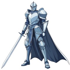 Canvas Print - A Cartoon Knight in Full Armor Holding a Sword.