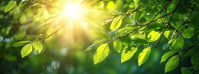 Wall Mural - Sunlight Filtering Through Lush Green Leaves