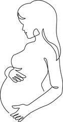 Wall Mural - Pregnant Woman Line Art Drawing. Happy Mothers Day Abstract Sketch Line Drawing Minimalist Illustration. Vector EPS 10.