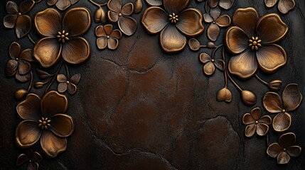 Wall Mural - Intricate metal flowers form a border on a textured dark brown background.