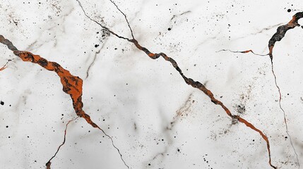 Wall Mural - Close-up of a cracked white surface with orange and black accents.