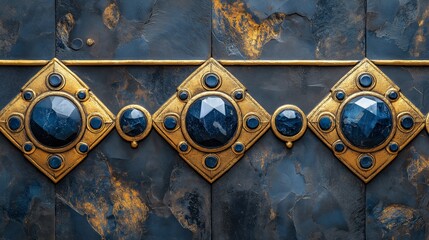 Wall Mural - A close-up shot of a decorative gold and blue jeweled pattern.