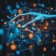 © paisorn - A striking, futuristic image of a human hand interacting with a holographic network of data and automation symbols.