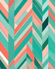 Poster - Green to coral pastel herringbone abstract