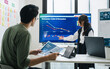 © weedezign - team of finance  get stress when analyzing economic crisis data and recession impacts during meeting in a office