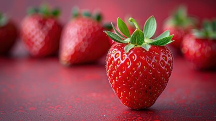 Wall Mural - Vibrant red strawberries arranged artfully on a textured table, capturing the essence of summer's freshness. Generative AI