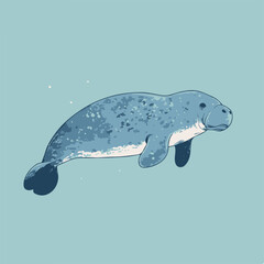 Poster - Vector Illustration of a Calm Manatee in Turquoise Waters