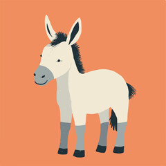 Canvas Print - Vector Illustration of a Playful Donkey on Orange Background