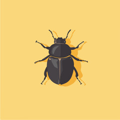 Vector Illustration of a Black Beetle on Yellow Background